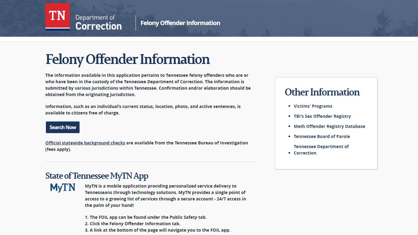 Tennessee Felony Offender Information - TN
